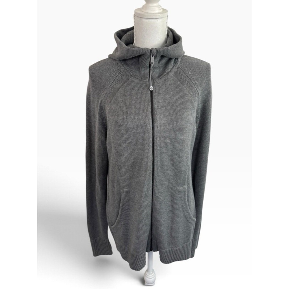 Lululemon Women's L Cashlu Hoodie Gray Full Zip Funnel Neck Touch Cashmere EUC